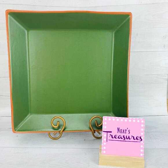 WSPTerra Cotta Green CASA VERDE Portugal Square 12"Serving Pottery Platter